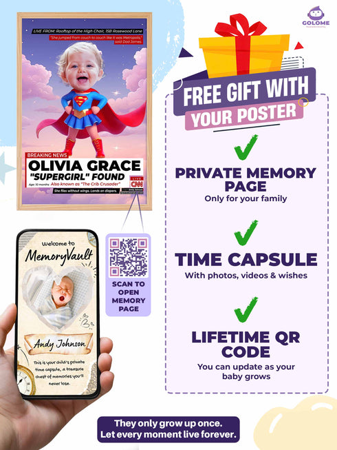 Custom Baby Flying Hero Poster – Personalized Baby Girl Wall Art